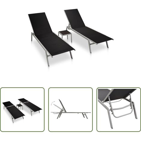 Camping Sonnenliege - Sonnenliegen 2 Stk. mit Tisch Stahl und Textilene Schwarz (1/5)