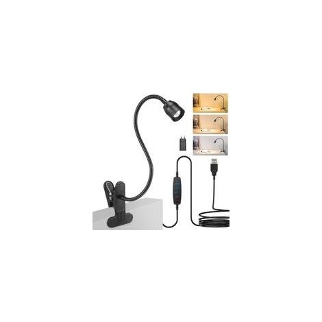 Lampe de Bureau à Pince, Lampe Lecture Clipsable à Col de Cygne flexible à 360°(avec chargeur), Lampe à Pince avec 3 Modes d’Éclairage &10 Luminosité, Angle de faisceau réglable de 15° à 80°, pour (1/5)