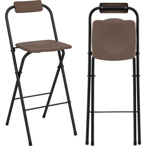 COSTWAY Set di 2 Sgabelli da Bar Pieghevoli per Esterno, Sedie da Patio ad Altezza di Bar con Schienale e Poggiapied, Sgabelli da Bistrot con Struttura in Metallo, Portata 150 kg (Marrone) (1/5)