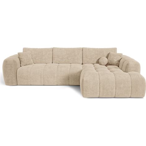 Canapé angle droit convertible avec coffre 5 places en tissu tramé  beige SKY (1/5)