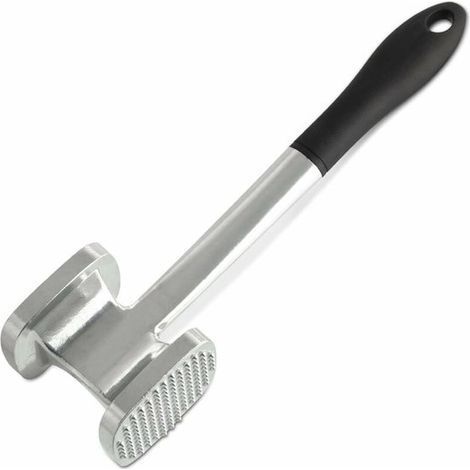 Attendrisseur de viande - Marteau en aluminium - Manche antidérapant - Pour la Cuisine et le barbecue - Anneau de suspension - Usage professionnel - Argent - 27 cm - 1 pièce (1/5)