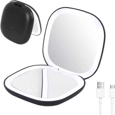 Miroir de Poche LED - Grossissant x10 - Rechargeable - Noir (1/4)