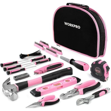 WORKPRO 103-tlg. Pink Werkzeug Set Haushalts-Werkzeugsatz Tasche DIY Handwerker (1/5)