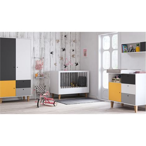 Chambre complète lit bébé évolutif - commode à langer - armoire Vox Concept Jaune