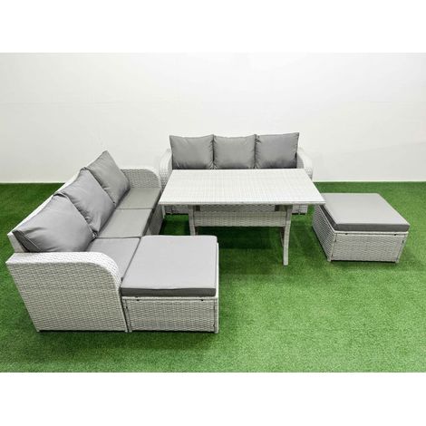 Fimous Outdoor Garden Furniture Sets 8 Seater Wicker Rattan Furniture Sofa Sets with Rectangular Dining Table high Back Lounge Sofa 2 Big Footstool Light Grey (1/4)