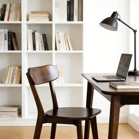 Chaises de salle à manger en bois massif (lot de 2), design rétro moderne, dossier courbé, repose-pieds ajustable, pour cuisine, salon, bureau, finition noyer (1/5)