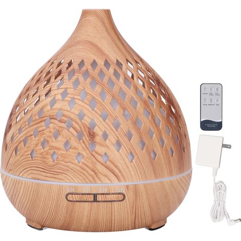 400-ml-Luftbefeuchter mit Fernbedienung, leisem Duftdiffusor und 7-farbiger LED-Beleuchtung, durchbrochene Holzoptik, für das Schlafzimmer. (1/5)