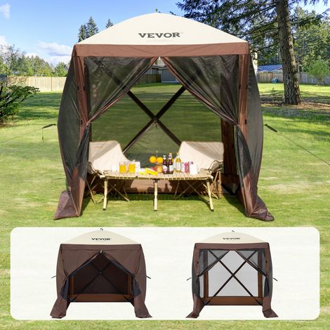 Tonnelle pop-up, 1,83x1,83 m, tente à moustiquaire escamotable polygone à 4 côtés, abri solaire à réglage rapide avec 4 toiles coupe-vent amovibles, fenêtres en maille, sac de transport, marron (1/5)