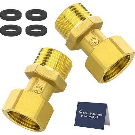 2 Pièces Raccords Vissés Mobiles, Raccord Laiton avec Écrou Télescopique, Connecteur Fileté en Laiton Contient 4 Bagues D'étanchéité Noires, Aux Tuyaux de Chauffage et Aux Conduites D'eau (1/5)