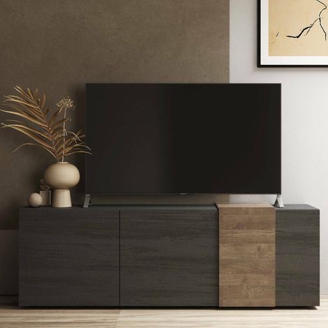 Dmora - Mueble de televisión Iseo, Aparador de salón, Mueble bajo para TV, Base de pared equipada, Made in Italy, 181x44 h59 cm, Pizarra y Nuez (1/4)