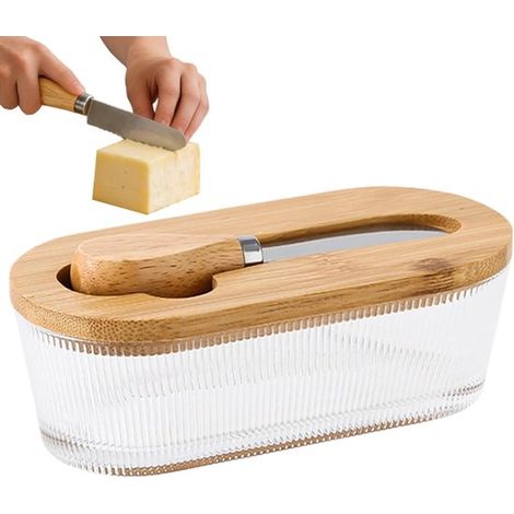 Beurrier avec couvercle - Boîte à beurre/fromagerie - Conserve le beurre frais - Racloir inclus - 300 m - Transparent (1/5)