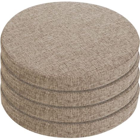 Set of 4 Semicircular Chair Cushions 43 x 41 x 5 cm with Ties, Washable Double Non-Slip Elastic Chair Cushions for Outdoor and Indoor Chairs, Linen (1/5)