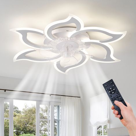 Ganeed 32.7'' White Flower Ceiling Fan with Light Remote Control, 3 Light Color 6 Speeds Flush Mount Low Profile Ceiling Fan for Bedroom Kitchen (1/5)