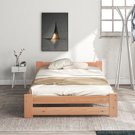 Eifson – Lit simple en bois massif 90x200 cm – Tête de lit et sommier à lattes – Structure robuste en pin – Adapté enfants et adolescents (1/5)