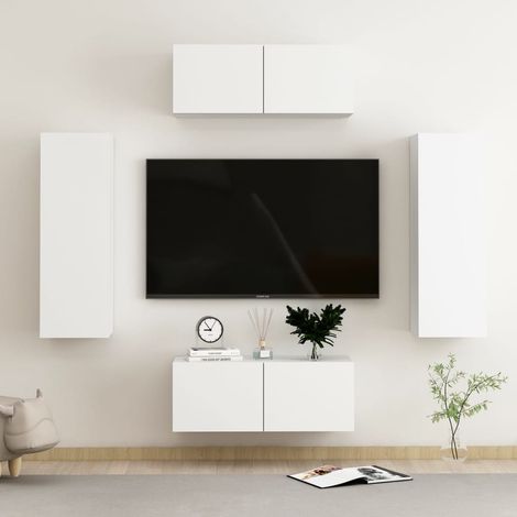 vidaXL Set Mobili Porta TV 4 pz Bianco in Legno Multistrato (1/5)