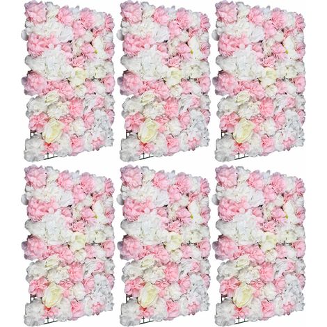 6 Pcs Artificial Flower Wall Hydrangea Panel Bouquet Wedding Party Home Decor