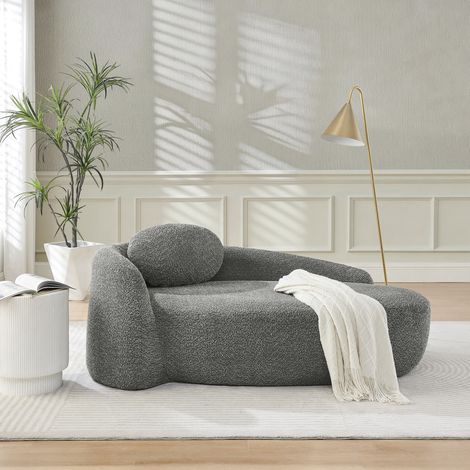 Canapé compact gris foncé en teddy avec coussin et design arrondi (1/5)