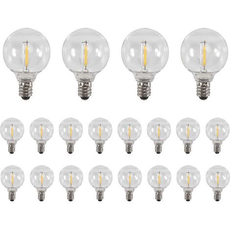Lot de 20 ampoules LED G40 de rechange, culot à vis E12, incassables, pour guirlande solaire (1/5)