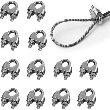 Lot de 12 serre-câbles de 5 mm en acier inoxydable - Boulons en U - Serre-câble en acier inoxydable - Clip de câble métallique - Serre-câble à étrier - Serre-câble métallique (1/5)