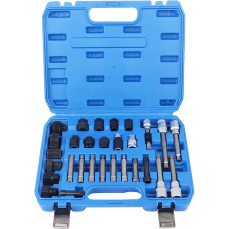 Kit de remplacement de 30 pièces d'alternateur de roue libre de poulie de blocage Extracteur de poulie à roue libre 1/2", clé à douille, changement de clé à douille pour divers véhicules (1/5)