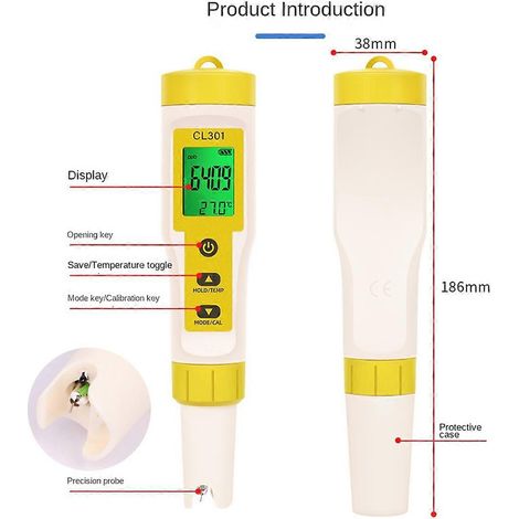 Testeur de qualité de l'eau : chloromètre CL2/H2/thermomètre (1/5)