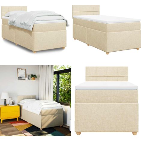 Sommier à lattes de lit avec matelas Crème 80x200 cm Tissu - Lit Double - Lit Plateforme - Matelas À Ressorts Ensachés - Literie - Chambre À Coucher - Home & Living