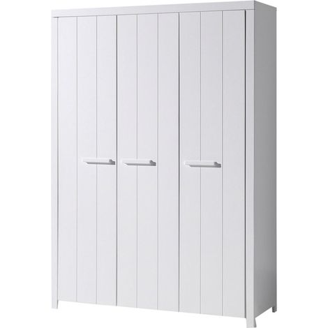 Armoire 3 portes pin massif laqué blanc Erik (1/4)