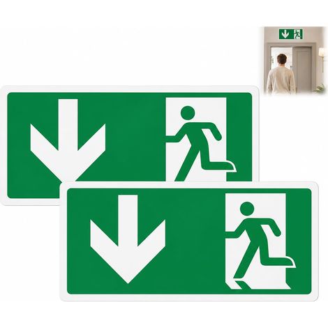 2 Pièces Panneau Sortie Secours, Sortie d'Urgence Adhésif 30x15cm Photoluminescents Réfléchissants Signalisation Évacuation avec Flèche Directionnelle, Haute Visibilité pour Intérieur Extérieur (1/5)
