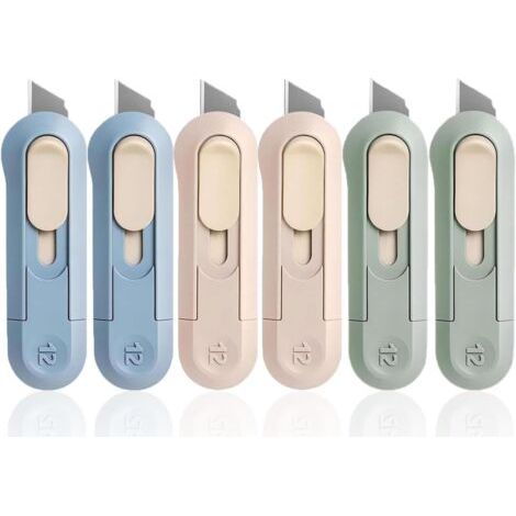 BUNTHAUS 6 PCS cutters utilitaires, couteau utilitaire pliant, mini utilitaire lame cutter de sécurité, coupe boîtes multifonctions pour le bureau, la maison, l'artisanat, les cartons, le papier (1/4)