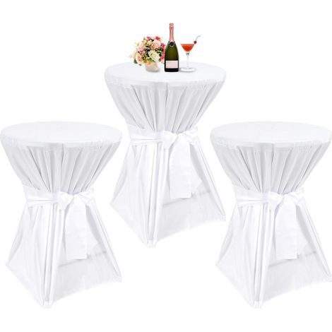 Lot de 3 housses de table haute Blanc Ø 60-65 cm, avec design à bande & antidérapant
