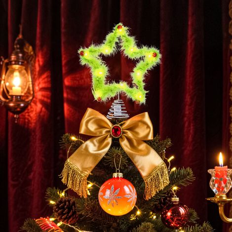Étoile De Sommet D Arbre De Noël - En Peluche Fausse Fourrure - Avec Boules Rouges - Fonctionne Sur 2 Piles AA - Hauteur 24 5 Cm - 1 Pièce (1/5)