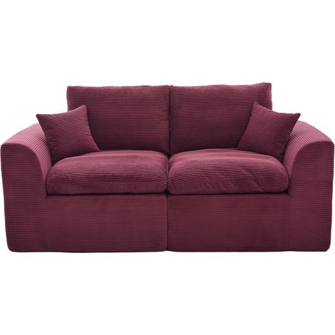 Divano Dritto 2 Posti in Velluto A Coste con Cuscini Alta Resilienza, Design Minimalista, Rosso Vino (1/5)
