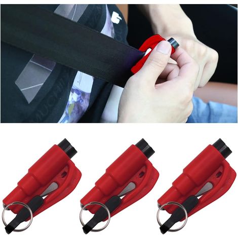 Taglia cinture di sicurezza 2 in 1, martello di sicurezza portatile, portachiavi di sicurezza per auto, martelli rompi-finestrini di emergenza, martelli di emergenza per auto (rosso)