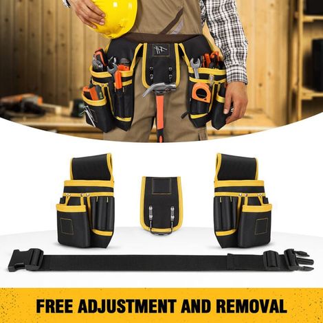 Cintura portautensili, tasca magnetica, cintura portautensili imbottita resistente per uomo, 27 tasche, tasche portautensili rimovibili e regolabili, per elettricisti, carpentieri, edili, grembiule da (1/4)