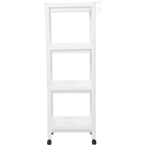 Tour de rangement en plastique autoportante pour salle de bain, meuble de rangement multifonctionnel pour salon, chambre et cuisine, blanc, 4 niveaux (avec roulettes) (1/5)