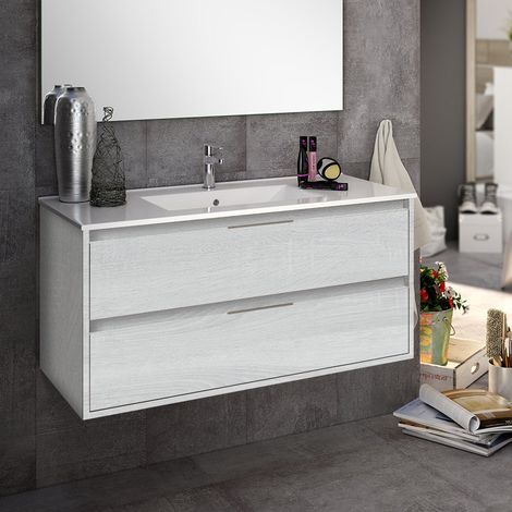 Meuble sous vasque seul, 2 tiroirs, 80cm, pour simple vasque - hibernian (bois blanchi) - IRIS