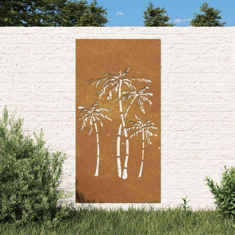 Le Poisson Qui Jardine – Plaque décorative murale jardin – Motif palmier en acier corten – Dimensions 105 x 55 x 0,7 cm – Résistante aux intempéries (1/5)