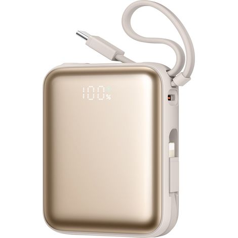 Batería externa de 10000 mAh y 22,5 W con cables integrados - color dorado