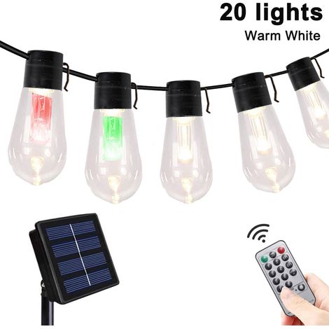 Guirlande Lumineuse Extérieure - 20 Ampoules Style Bistro Vintage - Étanche IP65 - Rechargeable Solaire - Pour Jardin Terrasse Mariage Événement - 1 Unité (1/5)