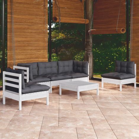 Salon de jardin 6 pcs Ensemble Table et Chaise de Jardin - avec coussins Bois de pin massif BV545443 - BonneVie (1/5)