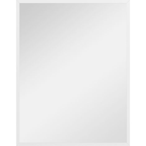 Miroir mural rectangulaire 90 x 70 cm, cadre en bois blanc, idéal pour la salle de bain, salon ou chambre (1/5)
