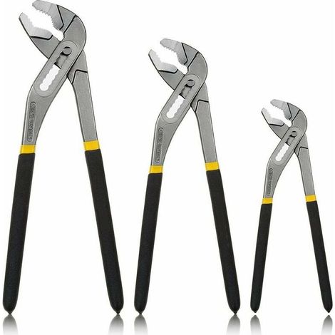 Set aus 3 verstellbaren Schnellspannzangen, Mehrzweckzangen 200, 250 und 300 mm, Wasserpumpenzange, Griffe mit doppeltem Überzug – Vanadium-Chrom-Stahl