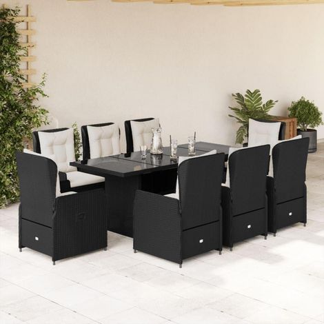 Sitzgruppe Polyrattan 8 9-tlg mit Tischplatte aus Glas Schwarz (1/5)