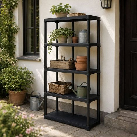 Dmora Estante de 3 estantes en polipropileno, Estantes multiusos para interiores o externos, 100% Made in Italy, 100x45h176 cm, color antracita, con embalaje reforzado (1/4)