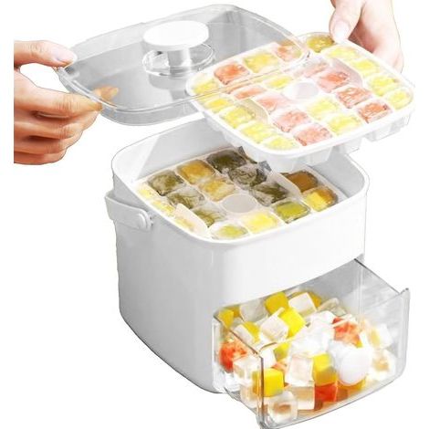 Bac à Glaçons Congélateur - Moule à Cubes de Glace avec Poignée,Portative Grande Capacité Pour Réunions Pique-nique Camping Cuisine (1/4)