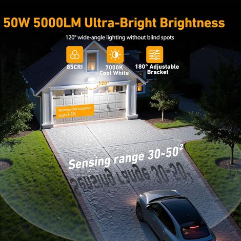 Faretto LED da esterno da 50 W - Confezione da 2 5000 LM 72 LED Faretto LED da esterno bianco super luminoso, illuminazione esterna impermeabile IP67, lampada da esterno bianco freddo 7000 K per garag (1/4)