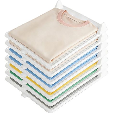 Organisateur T-Shirt Armoire – Lot de 10 Organisateurs Empilables en Plastique PP Blanc, 32×26×5cm – Rangement Pliable pour T-Shirts, Chemises, Pulls, Pantalons, Serviettes (1/4)