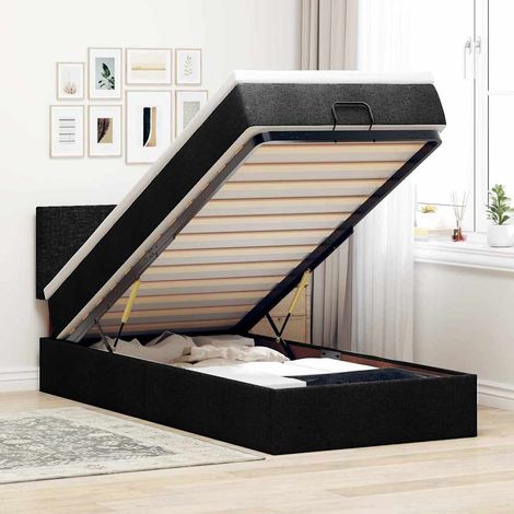 Irovami Cadre de lit coffre avec matelas noir 90x190 cm en tissu (1/5)