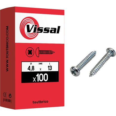 100 vis tôle 4.8x13mm cylindrique bombée zingué - Vissal (1/2)