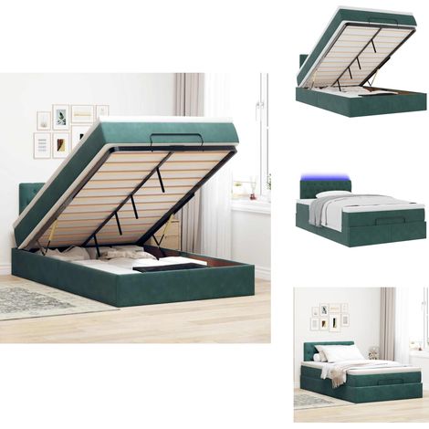 Lit ottoman avec matelas et LED vert foncé 90x200cm velours - Lit Ottoman - Lits Ottomans - Cadre De Lit - Cadre De Lit Avec Rangement (1/5)